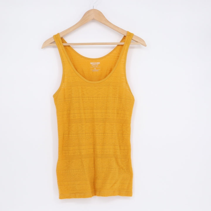 Mossimo Tank Top Womens L Yellow Cotton Stretch Textured Sleeveless Scoop Neck
