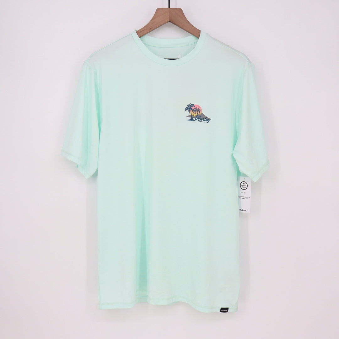 Hurley Mens Island Time Hybrid UPF 50+ Tee Mint Green Short Sleeve Large