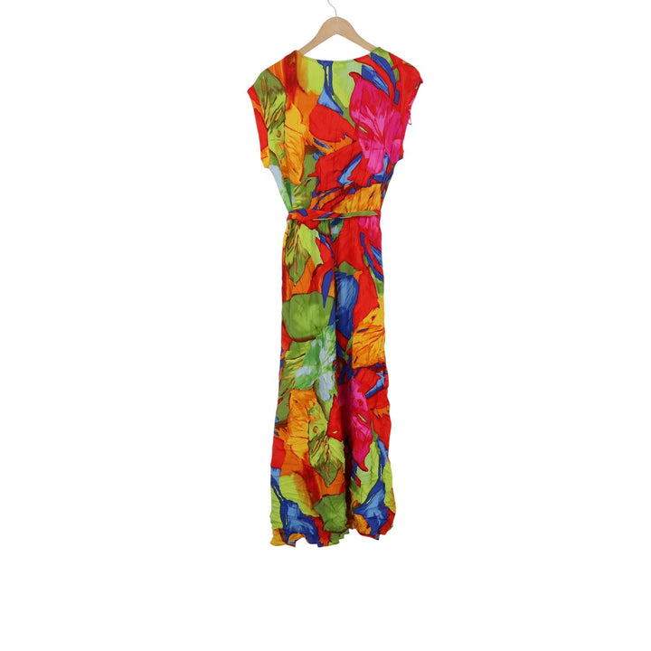 MSK Womens Floral Maxi Dress Medium Multicolor Rayon V-Neck Sleeveless Tie Waist