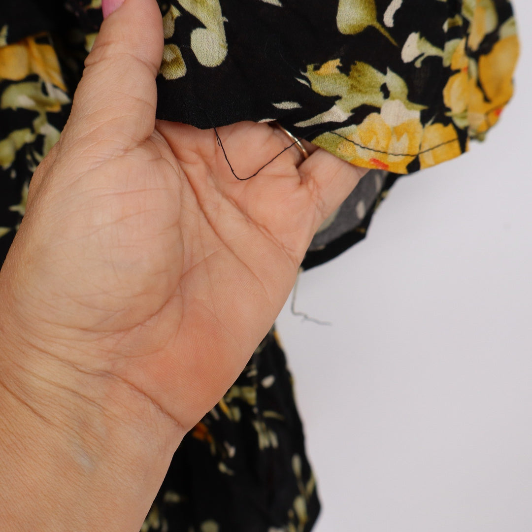 Rachel Zoe Tunic Women M Floral Black Bell Sleeve Tiered Boho Good