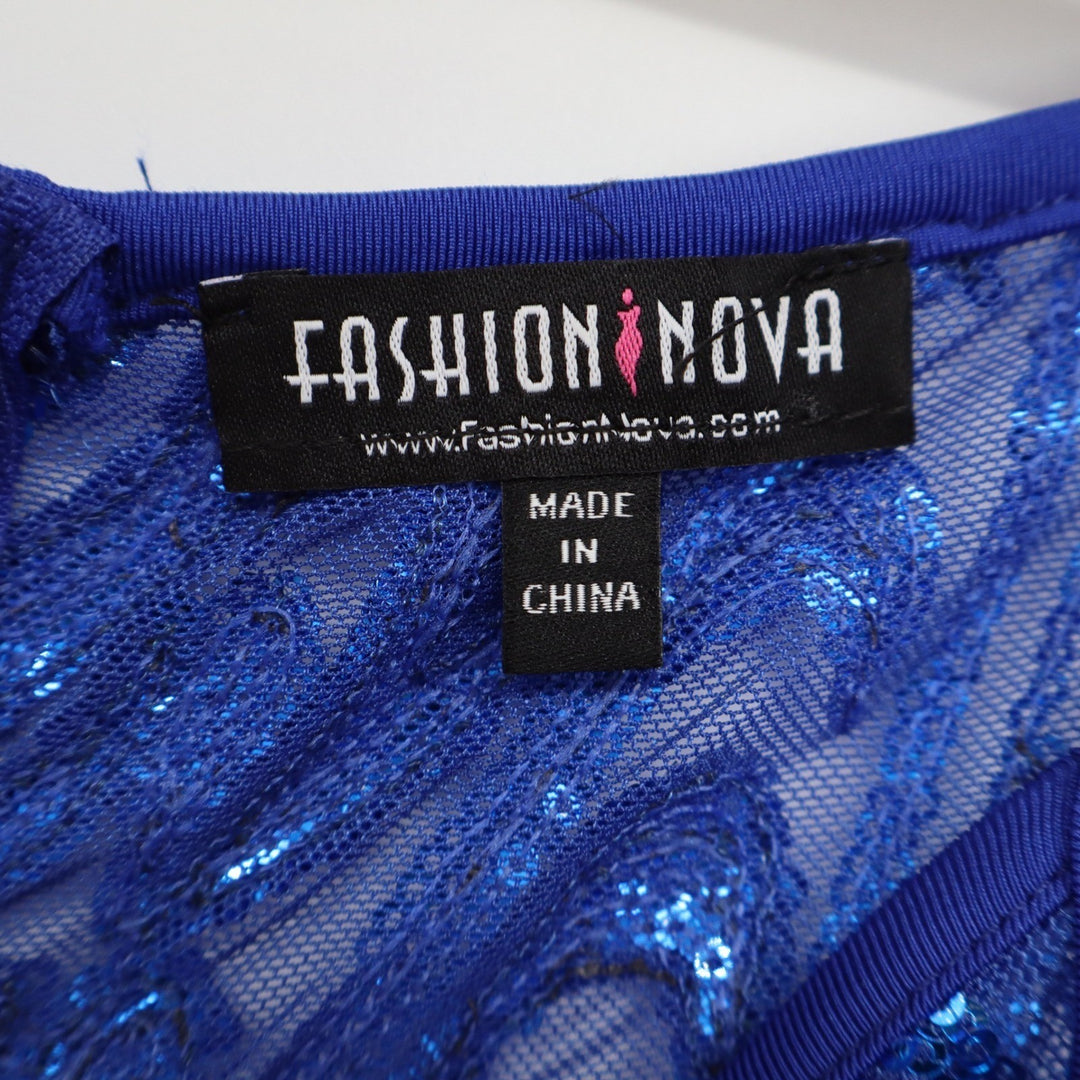 Fashion Nova Royal Blue Sequin Bodycon Dress Square Neck Sleeveless XL