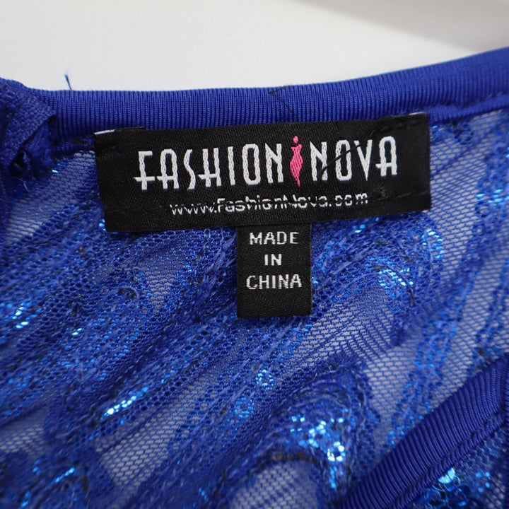 Fashion Nova Royal Blue Sequin Bodycon Dress Square Neck Sleeveless XL