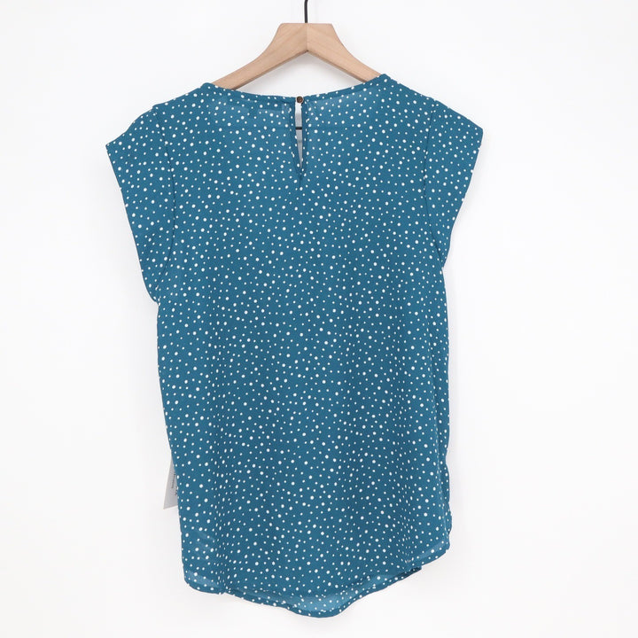 Alice Blue Blouse Women's S Teal Polka Dot Cap Sleeve Pleated Front NEW