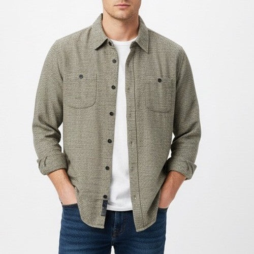 Grayers Clothiers Houndstooth Double Cloth Workshirt Sage Green Men's L