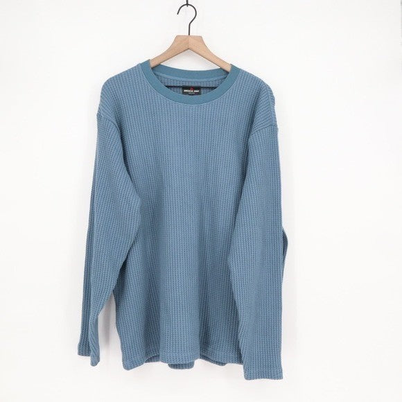American Giant Crew T Shirt Mens Small Blue Waffle Knit Slim Fit Ribbed Collar