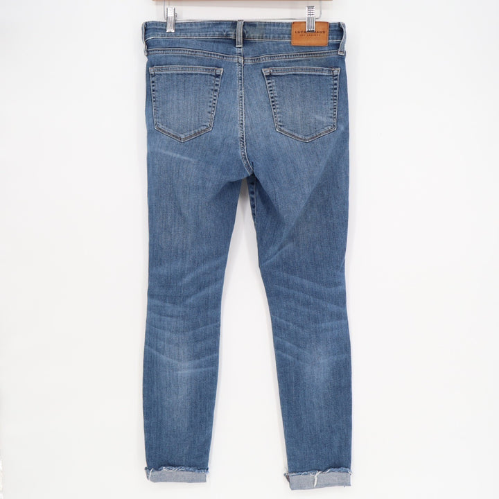 Lucky Brand Jeans Women's 8/29 Blue Denim Cotton Stretch Raw Hem Skinny Leg