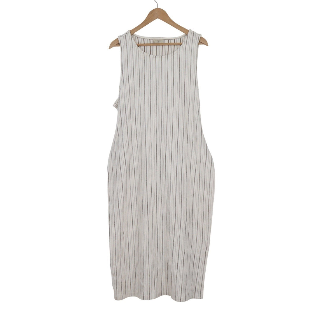 LOFT Outlet Womens XL Striped Sleeveless Tie Back Midi Dress White Brown