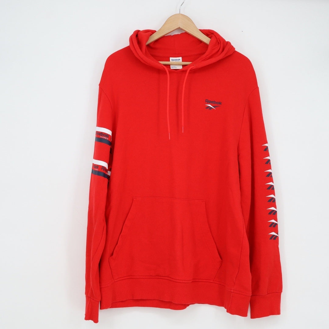 Reebok Classic Mens XL Red Pullover Hoodie Logo Sleeve Graphic Sweatshirt XL