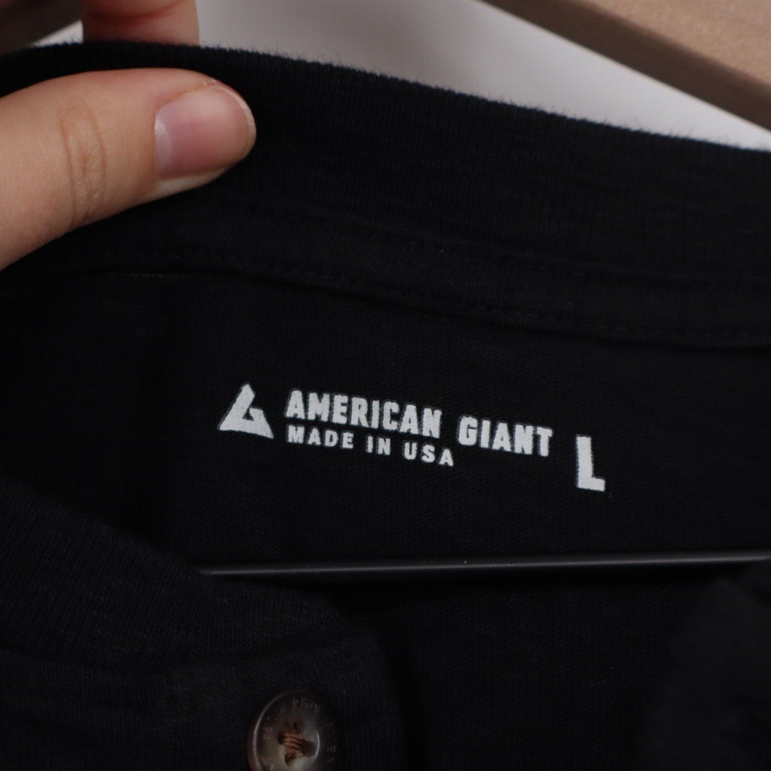 American Giant Black Long Sleeve Henley Shirt Made in USA Size L