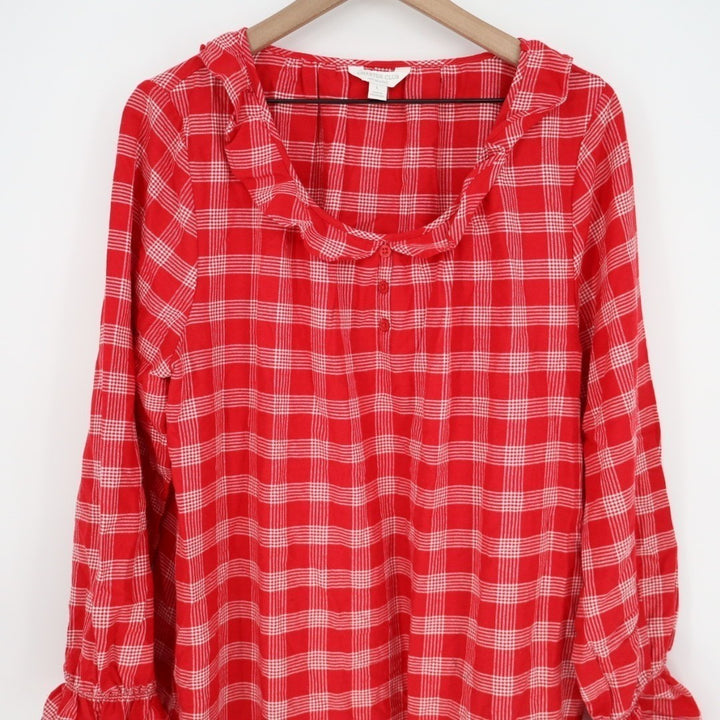 Charter Club Intimates Flannel Sleep Shirts Womens Large Red Plaid Long Sleeve