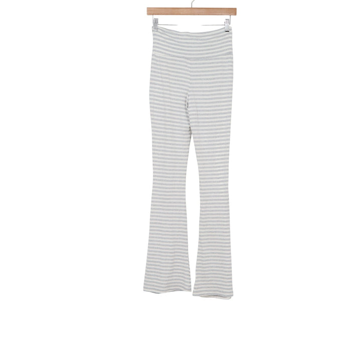 LA Glow Pants Women XS Flare Leg Grey White Striped High Waist Stretch Excellent