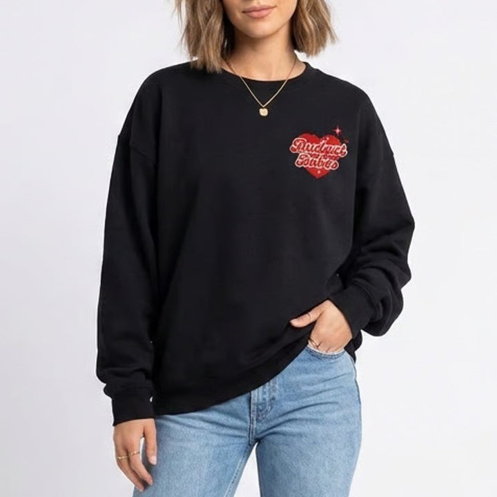 Gildan Heavy Blend Budget Babes Heart Graphic Crewneck Sweatshirt Black XL