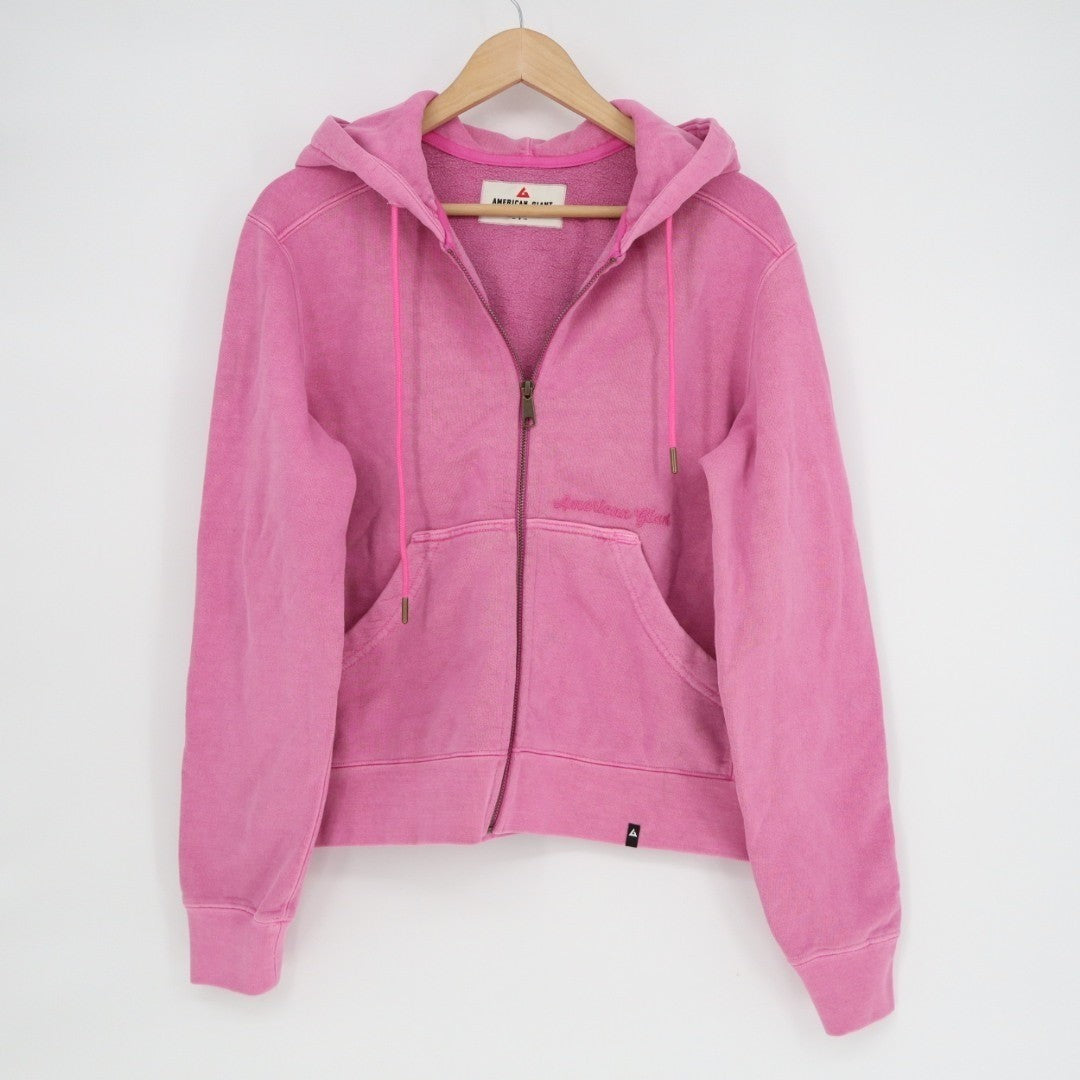 American Giant Hoodie Womens Small Pink Logo Fleece Lined Soft Cotton Full Zip