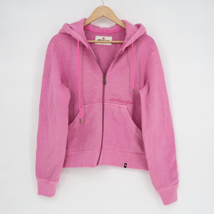 American Giant Hoodie Womens Small Pink Logo Fleece Lined Soft Cotton Full Zip