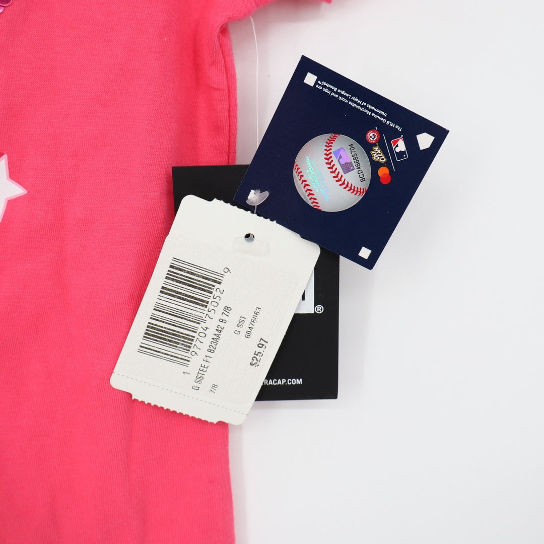 New Era Boston Red Sox Girls Pink Flip Sequin V-Neck T-Shirt Size 7/8 MLB 9537