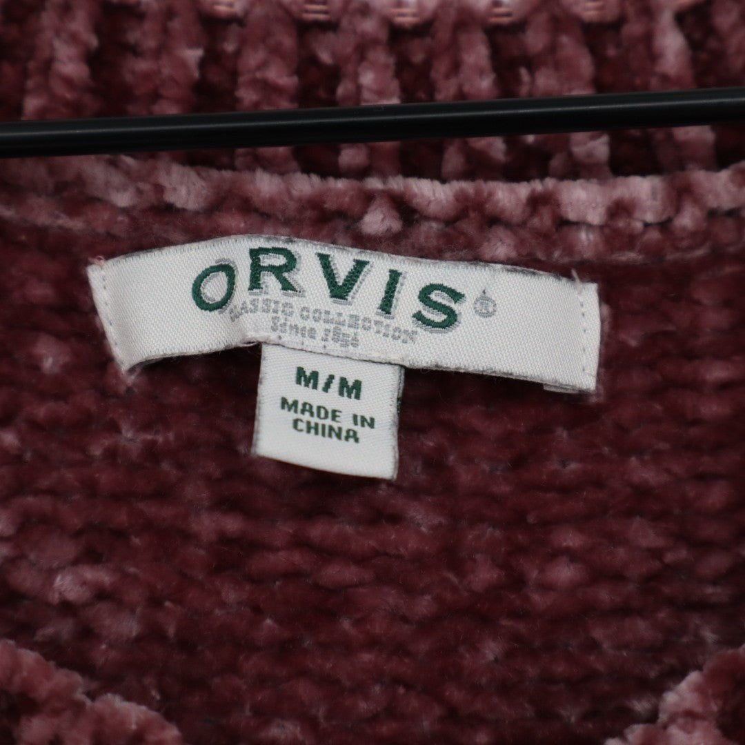 Orvis Chenille Tunic Sweater Womens M Maroon Ribbed V-Neck High Low Hem Pullover