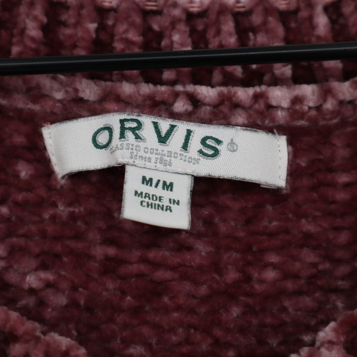 Orvis Chenille Tunic Sweater Womens M Maroon Ribbed V-Neck High Low Hem Pullover