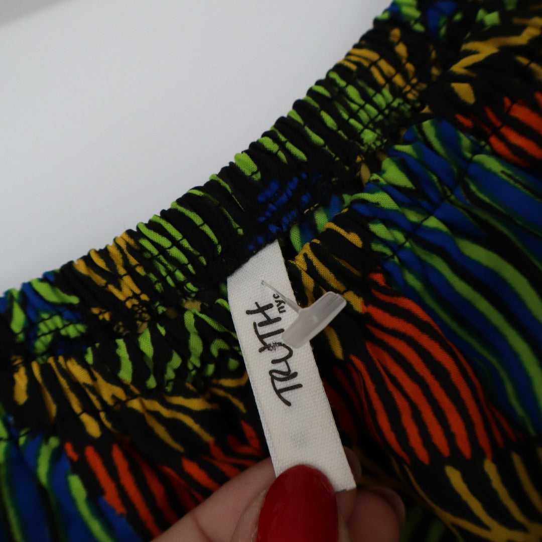 Truth NYC Womens Off Shoulder Crop Top Multicolor Geometric Ruffle Print Size M