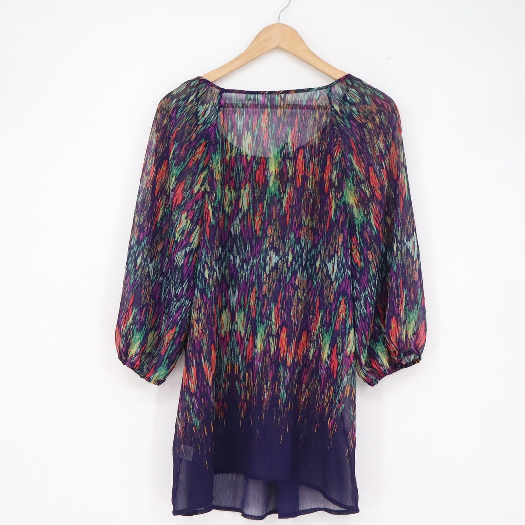 Liz Claiborne Woman 1X Purple Abstract Print Sheer Tunic Blouse 3/4