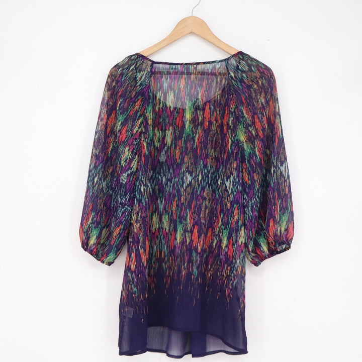 Liz Claiborne Woman 1X Purple Abstract Print Sheer Tunic Blouse 3/4