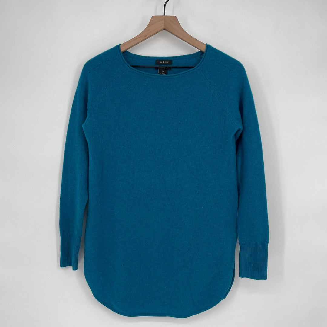 Halogen Cashmere Blend Crew Neck Sweater Teal Blue XS