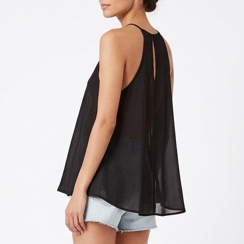 Lily White Tank Top Womens XL Black Spaghetti Strap Double Layer Scoop Pullover