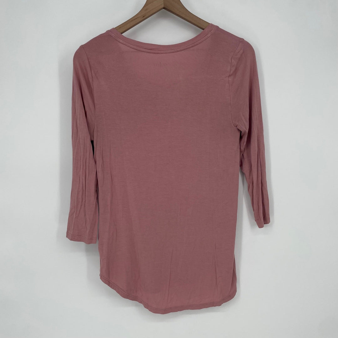 Soho New York & Company Jeans Pink Criss Cross Neck Soft Tee Shirt Size S