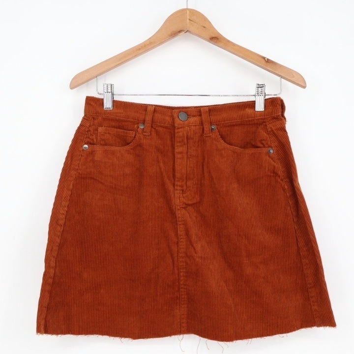 Blanknyc Mini Skirt Womens 27 Rust Brown Cotton Corduroy Zip Fly Outdoor Wear
