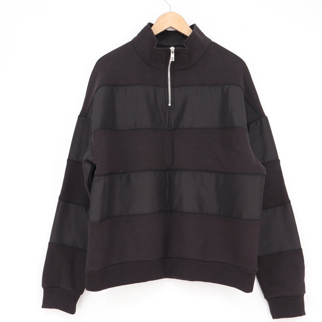 Standard Cloth Mens Black Striped Mixed Media Quarter Zip Pullover Sweatshirt M