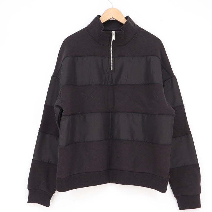 Standard Cloth Mens Black Striped Mixed Media Quarter Zip Pullover Sweatshirt M