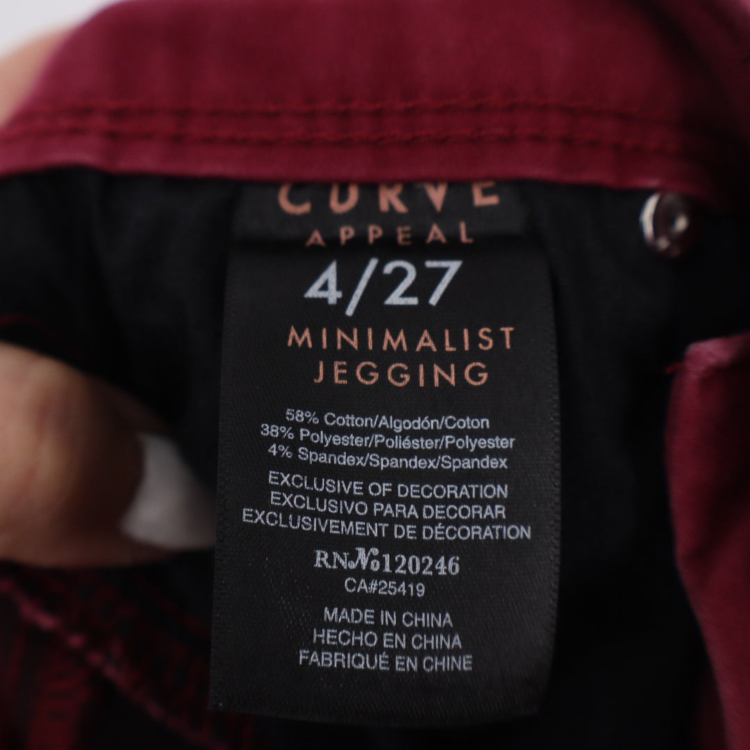 Curve Appeal Minimalist Jegging Burgundy Red Skinny Pants Size 4/27 Stretch