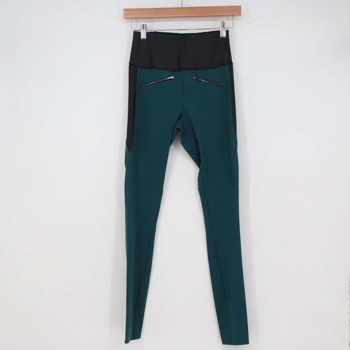 ADAY Throw It Higher Leggings Teal Black Colorblock Zipper Pockets XS