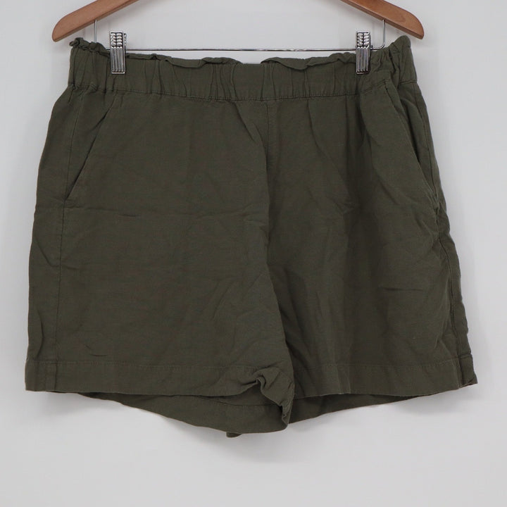 Ecothreads Olive Green Linen Blend Paperbag Waist Shorts Large