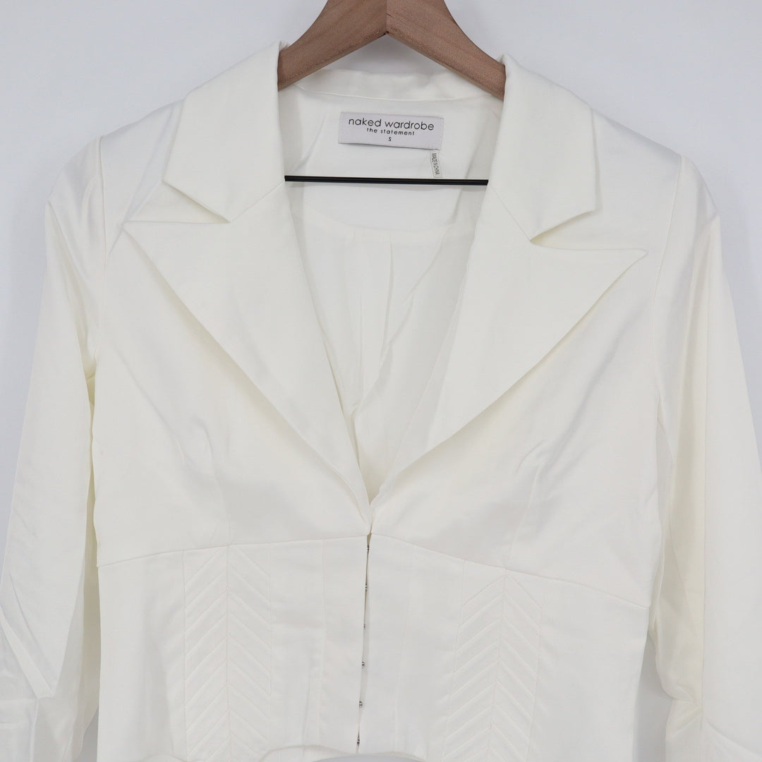 Naked Wardrobe The Statement Ivory Cropped Garter Blazer Womens Small