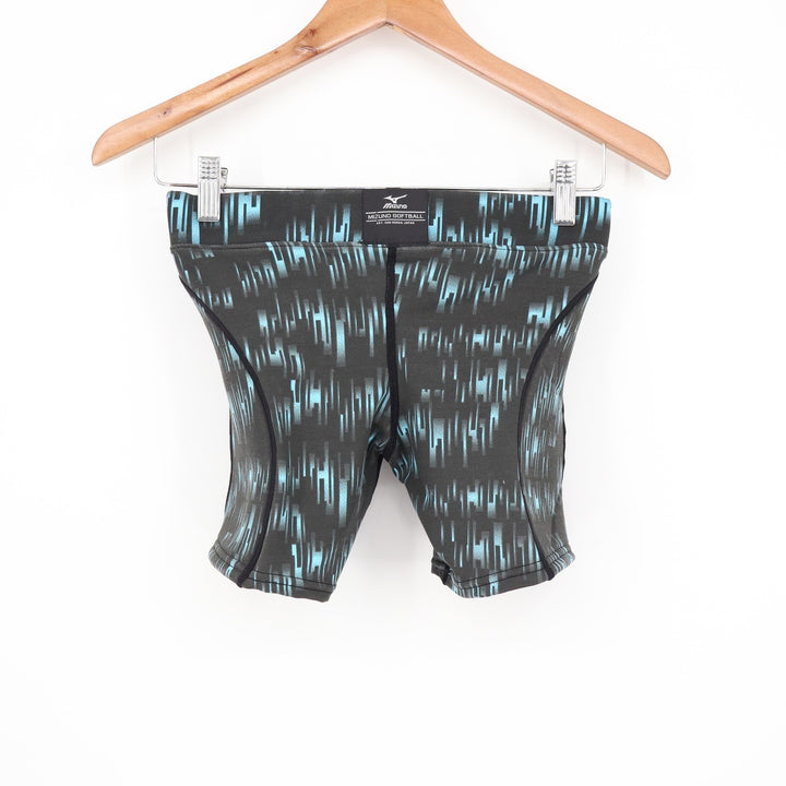 Mizuno Nighthawk Sliding Shorts Womens Small Black Teal Digital Print