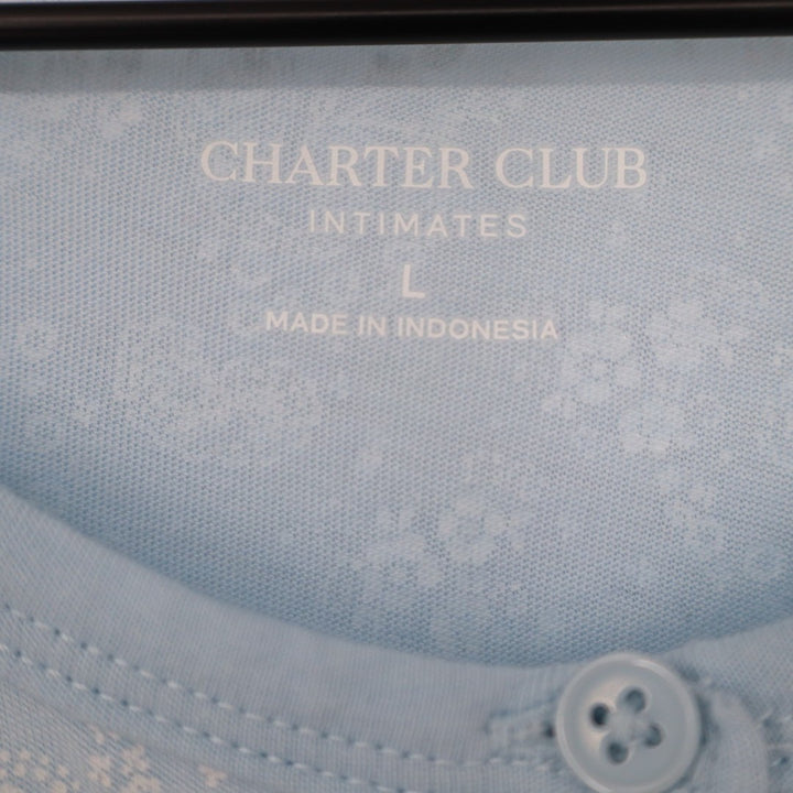 Charter Club Cropped Pajama Top Womens Large Blue Floral Cotton Button Front