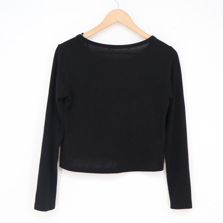 Forever 21 Womens Black Long Sleeve Crew Neck Crop Top Shirt Made in USA