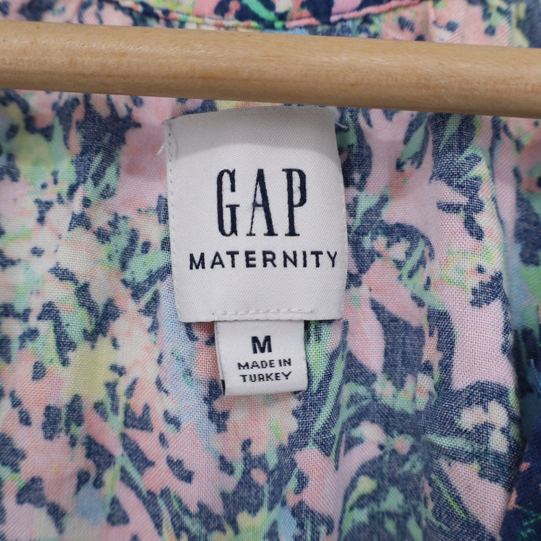 Gap Maternity Floral Tiered Mini Dress Medium Pink Blue Rayon 3/4 Balloon Sleeve