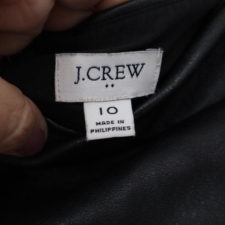 J.Crew Black Faux Leather A-Line Mini Skirt Size 10 Vegan Leather Back Zip