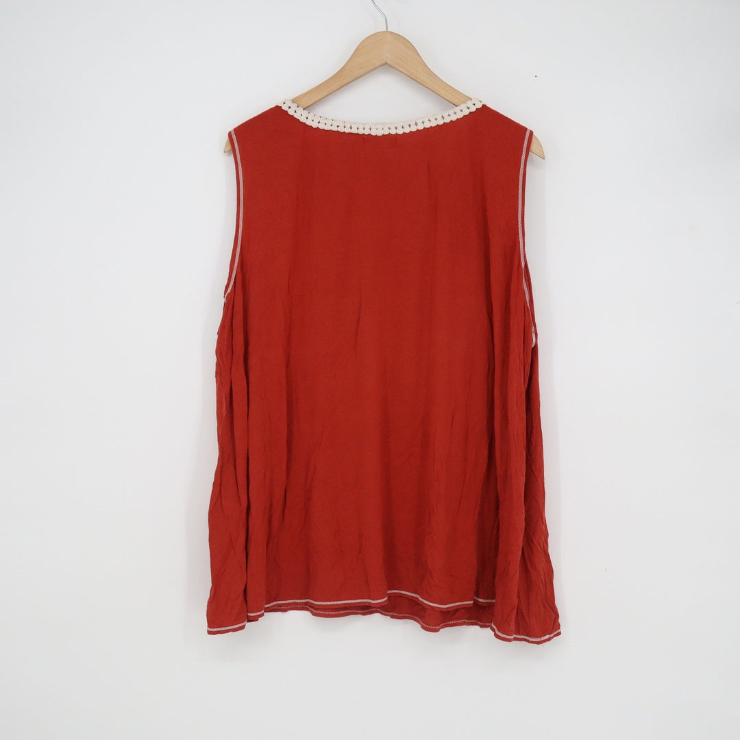 Max Studio Rust Red Crochet Lace Trim V-Neck Sleeveless Blouse Top