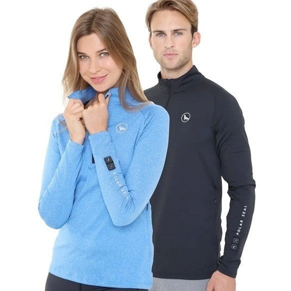 Polar Seal Heated Shirt Womens XL Alpine Blue 1/4 Zip Raglan Thumb Hole Sleeve