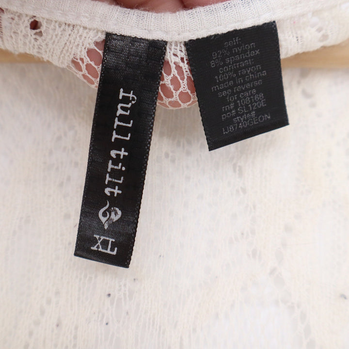 Full Tilt Women XL Cream Floral Lace Scoop Neck 3/4 Sleeve Banded Hem Top