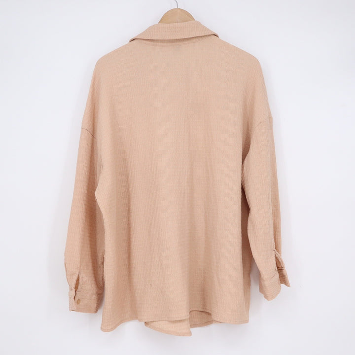 SHEIN Peach Crinkle Textured Button Up Shirt Long Sleeve Oversized Medium