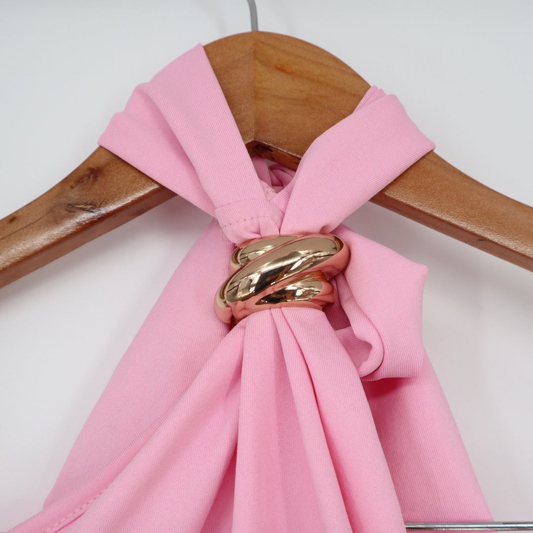 Halter Top Womens L Draped Gold Hardware Pink Sleeveless Good
