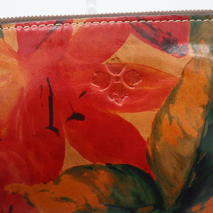 Patricia Nash Red Floral Leather Wristlet Pouch Hand Painted Zip Top Bag