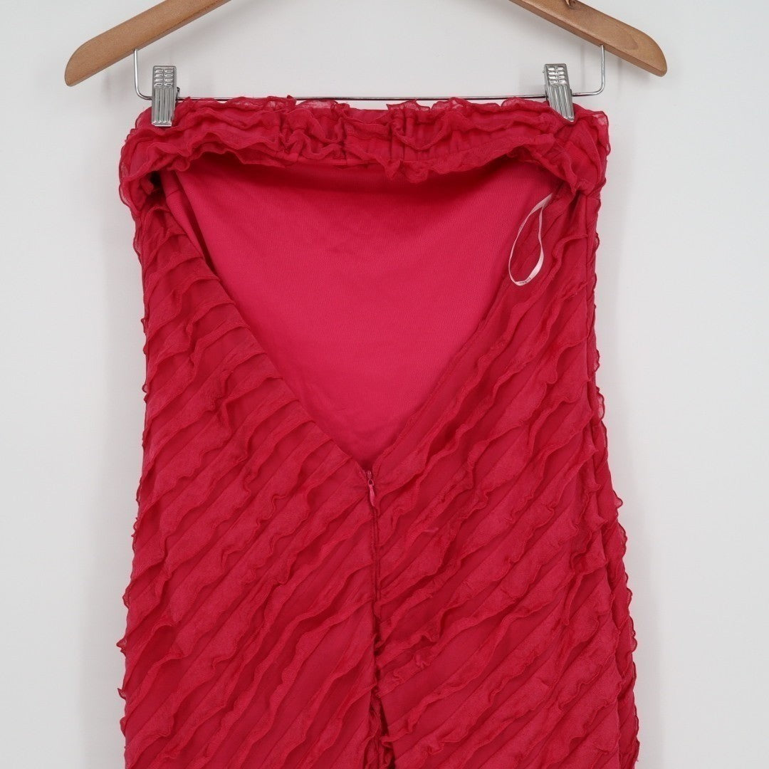 Lulus Faelyn Midi Dress Womens Medium Red Ruffled Strapless Off the Shoulder