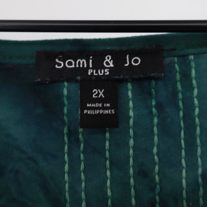 Sami & Jo Top Womens 2X Sharkbite Teal Tie Dye Sequin Grommet Tunic Excellent