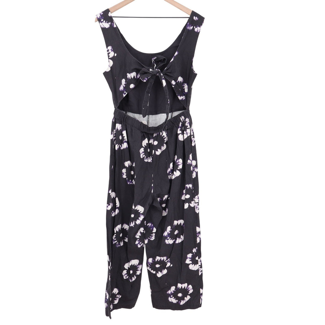 Busayo Collective Black Floral Batik Cotton Wide Leg Cutout Jumpsuit Size 10