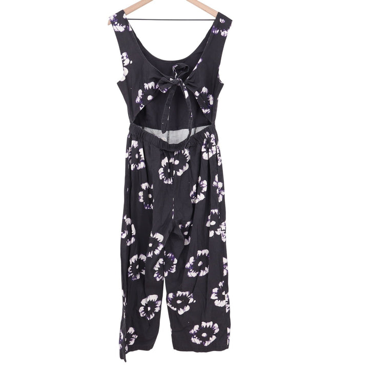 Busayo Collective Black Floral Batik Cotton Wide Leg Cutout Jumpsuit Size 10