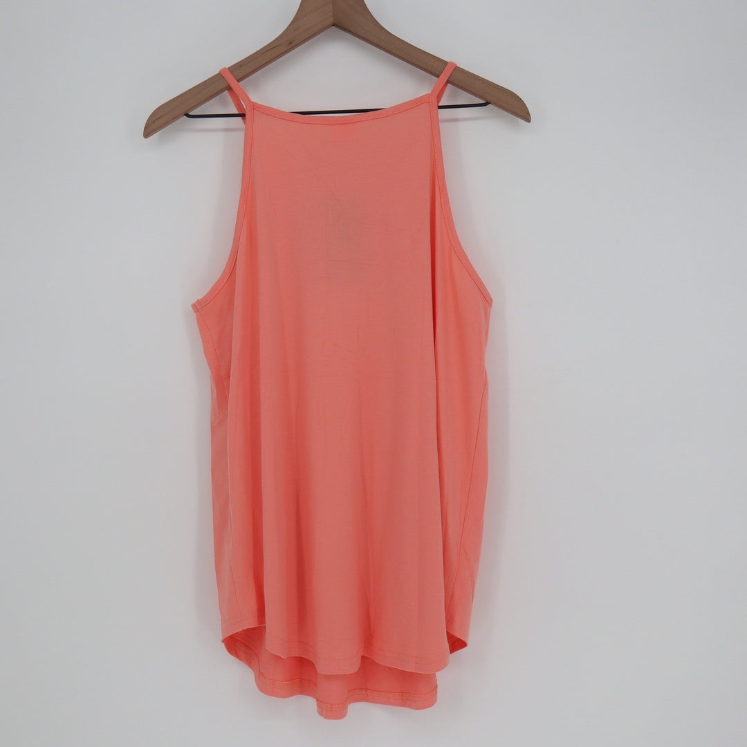 Wiholl Womens Pleated Halter Tank Top Coral Pink High Neck Sleeveless Large NEW